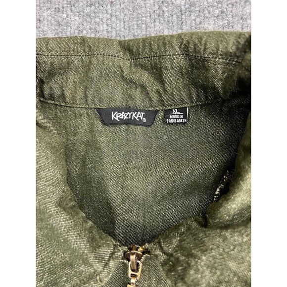 Krazy Kat Jacket Women's XL Green Floral Embroidered Full Zip Pockets Collared - Picture 2 of 6